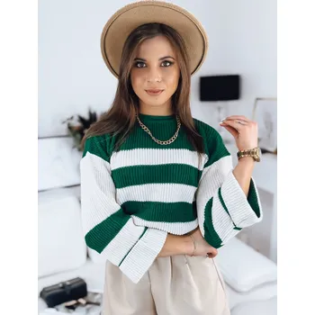 Dámský svetr Pruhovaný volný svetr AMELIA - zelená/bílá MY1852 Velikost: ONE SIZE