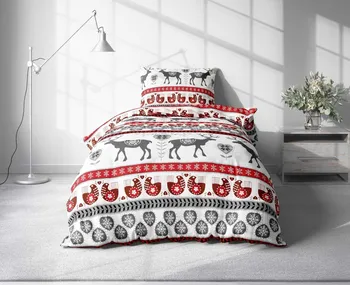 Ložní povlečení Textilomanie Vánoční jelen a tetřev bavlněné bílé 140 x 200, 70 x 90 cm knoflíky