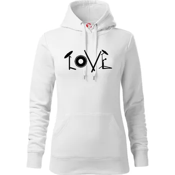 Dámská mikina Love bubeník nápis - Mikina dámská Cape s kapucí - XL ( Bílá )