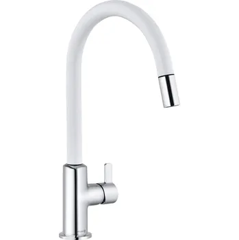 Vodovodní baterie Bingo Star XS - dřezová páková baterie, vytahovací výtok, bílá/chrom 468519378