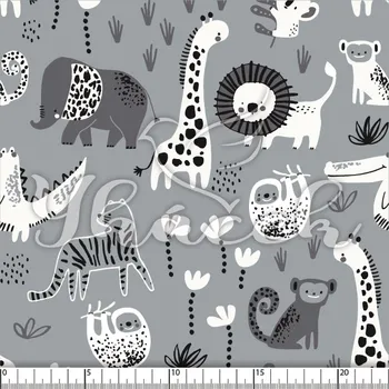 Zakázkový tisk, softshell, kočárkovina... Malované safari na šedé Látky k tisku: Microfirba