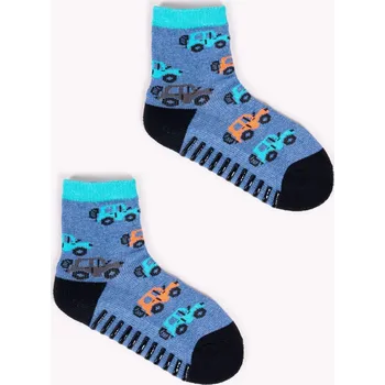 ABS ponožky capáčky YO SKA0020 protiskluzové modré s autíčky velikosti ponožek: 14-15 ( EUR vel. 20-22)