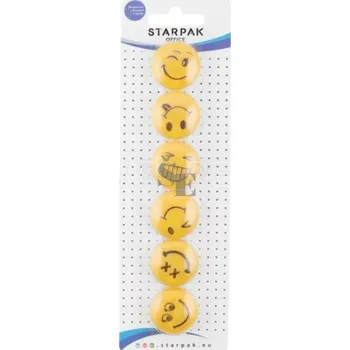 Dekorativní magnet Magnet kulatý 30mm 6ks smajlík žlutý 221471