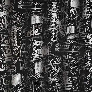 Svetrovina N5527 černá, šedo-stříbrný tisk, š.145