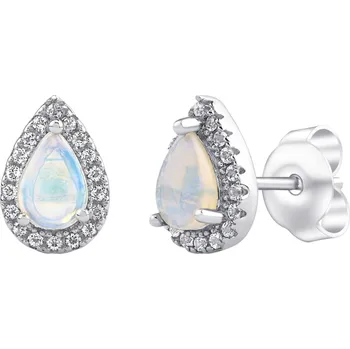 Náušnice Stříbrné náušnice pecky Diandra s pravým bílým opálem a čirým topazem OPM9146EOPW