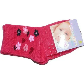 Kojenecké ponožky pro holčičky s protiskluzem ABS malinové