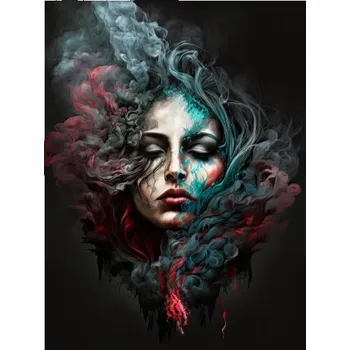 Obraz Fotoplátno 3:4 s potiskem Obraz Dívka v barevném kouři