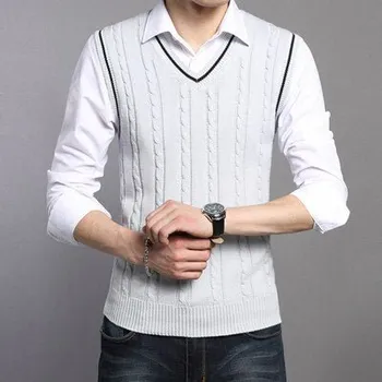 Pánská vesta Pánská pletená vesta s výstřihem a copánkovými vzory Barva: Šedá, Velikost: 3XL