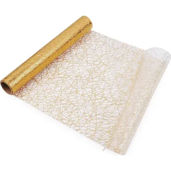 Tyl dekorační s potiskem šíře 36 cm 1 bílá stříbrná