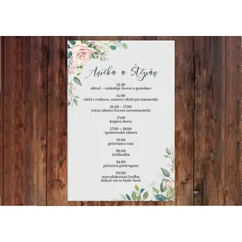 Svatební dekorace Svatební program květinový - bílý - 30x40 cm + doprava zdarma