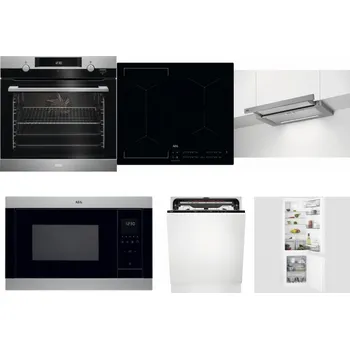 Set domácích spotřebičů AEG Mastery SteamBake BCK455350M + AEG Mastery Bridge IKE64441IB + AEG DPE5660M + AEG Mastery MSB2547D-M + AEG FSE74707P + AEG Mastery NoFrost SCB618F6TS