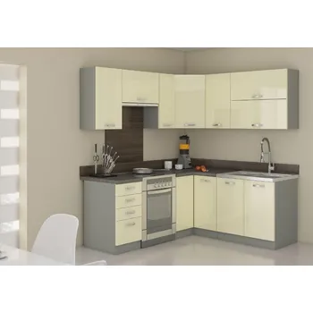 Kuchyňská linka Kuchyňská linka KARMEN sestava B krémový lesk/šedá rohová 189 x 169 cm