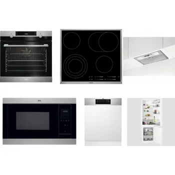Set domácích spotřebičů AEG Mastery SteamBake BCK455350M + AEG Mastery DirectTouch HK654070XB + AEG DGB3523S + AEG Mastery MSB2547D-M + AEG FEE72706PM + AEG Mastery NoFrost SCB618F6TS