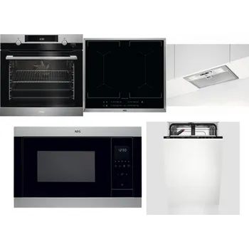 Set domácích spotřebičů AEG Mastery SteamBake BCK455350M + AEG Mastery DoubleBridge IKE64450XB + AEG DGB3523S + AEG Mastery MSB2547D-M + AEG Mastery GlassCare FSE73407P