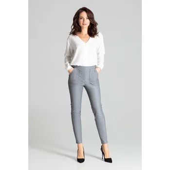 Dámské kalhoty Vypasované kalhoty z ekokůže L072 LENITIF Barva: Šedá, Velikost: M