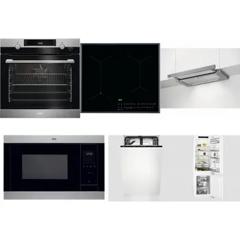 Set domácích spotřebičů AEG Mastery SteamBake BCK455350M + AEG Mastery SenseFry IAE64431FB + AEG DPE5660M + AEG Mastery MSB2547D-M + AEG Mastery GlassCare FSE73407P + AEG Mastery FlexiShelf SCE818D3LC
