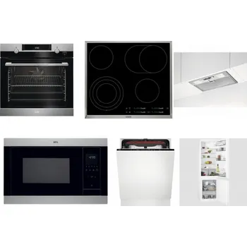 Set domácích spotřebičů AEG Mastery SteamBake BCK455350M + AEG Mastery DirectTouch HK654070XB + AEG DGB3523S + AEG Mastery MSB2547D-M + AEG Mastery MaxiFlex FSB53927Z + AEG Mastery NoFrost SCB618F6TS