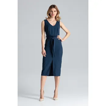 Dámské šaty Midi šaty s volánem v pase M633 FIGL Barva: Tmavě Modrá, Velikost: XL