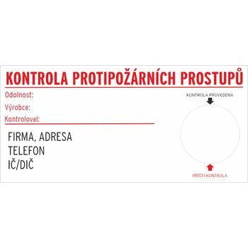 Speciální papír Štítek KONTROLA PROTIPOŽÁRNÍCH PROSTUPŮ samolepící vinylová fólie 105x50 mm