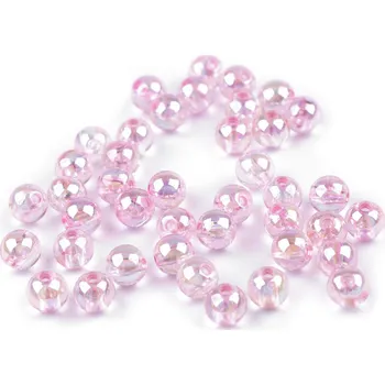 Korálek Plastové korálky duhové Ø8 mm, barva 9 (907) růžová sv.