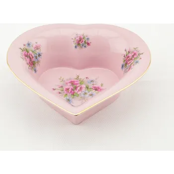 Miska srdce, 16 cm, růžový porcelán, květiny, Leander
