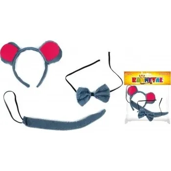 Karnevalový doplněk Sada myš s ocasem, čelenkou a motýlkem