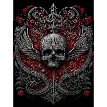 Obraz Fotoplátno 3:4 s potiskem Lebka s křídly v ornamentu