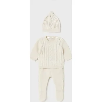 Kojenecká souprava Mayoral Pletená souprava s čepicí 2509 - 62 modrá, smetanová barva: béžová, Rozměr: 12 měsíců, 80 cm