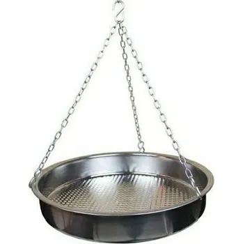 Grilovací rošt Pánev grilovací závěsná nerezová 42 cm (závěsná nerezová pánev na grilování s řetízkem a háčkem na vybrané trojnožky)