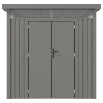 Zahradní domek Stavebnicový kovový zahradní domek s plochou rovnou střechou šedý 230x230x222 cm