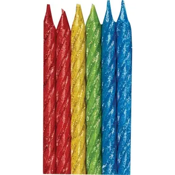 Dortová svíčka Amscan Svíčky narozeninové glitter 12ks barevné