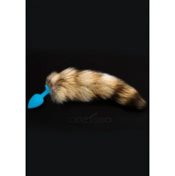 Anální kolík Dolce Piccante Jewellery Silic Striped Tail S / anální silikonový kolík vel.S s ocáskem - Blue