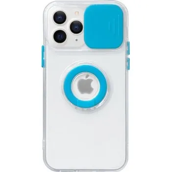Pouzdro na mobilní telefon Transparentní kryt s držákem na prst a krytkou kamery pro iPhone 14 Pro Max - modrý