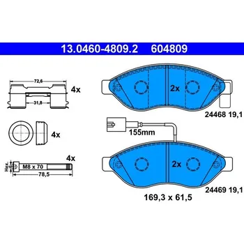 Brzdová destička Sada brzdových destiček, kotoučová brzda ATE 13.0460-4809.2
