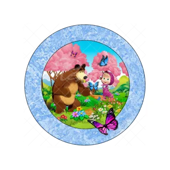 Jedlá dekorace na dort MÁŠA a MEDVĚD na louce, VARIANTA Jedlý papír 1645