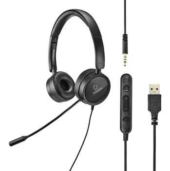 Sluchátka Renkforce RF-HS-360 Headset otevřená (On Ear) kabelová stereo černá regulace hlasitosti, Vypnutí zvuku mikrofonu Počítače