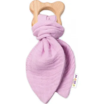 Baby Nellys Dřevěné kousátko s mušelínem, Motýlek, lila