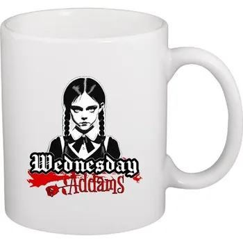 Hrnek malý bílý s potiskem Wednesday Addams a růže-hrnek