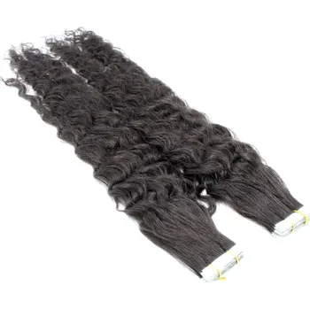 Příčesek 60cm Tape hair / pu extension / Tape IN lidské vlasy remy kudrnaté – přírodní černá