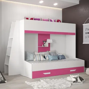 Postel Dvoupatrová postel PARTY 17 | bílá/růžová-lesk | UNIVERZÁLNÍ