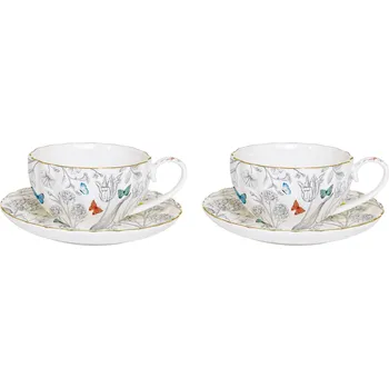 Easy Life, Itálie Easy Life - Sada porcelánových šálků a podšálků na espresso Fleurs Et Papillons v dárkové krabičce 2 ks - 100 ml Barva: jako na obrázku