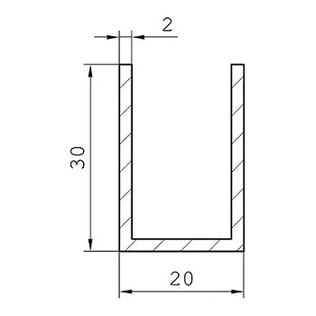 Nábytkové kování Hliníkový "U" profil 30x20x30x2