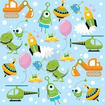 Svetrovina, úplet, potisk rakety a dinosauři, funkční materiál, metráž, látka