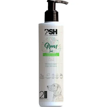Kosmetika pro psa PSH Home Groomers - Kondicionér Green Soul 300ml (Eko kondicionér pro psy 98% přírodního původu, je přirozeným řešením pro hygienu domácích mazlíčků z řady PSH Home Groomers. Výtažek ze zeleného čaje pro intenzivní hygienu, obsahuje i hloh pro stažení pór