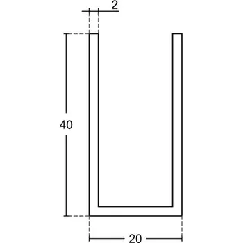 Nábytkové kování Hliníkový "U" profil 40x20x40x2