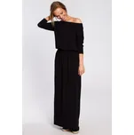 Maxi bavlněné šaty s vázacím páskem MOE M435 Barva: Černá, Velikost: 2XL/3XL