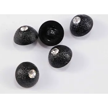 Knoflík Knoflík se štrasovým kamínkem, s vroubky, vypouklý, se spodním přišitím - černá - průměr 1,4 cm