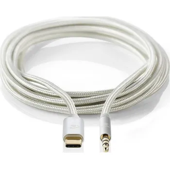 Audio kabel Nedis Fabritallic CCTB65940AL10 audio sluchátkový kabel zástrčka USB-C - zástrčka Jack 3.5 mm 4pin, 1 m, stříbrná