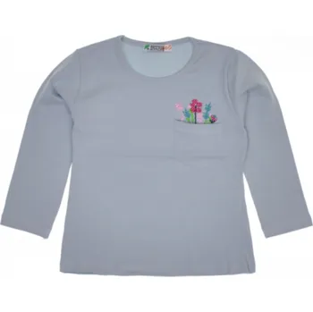 Dívčí tričko Dívčí tričko dl. rukáv šedé Kytičky 104/110