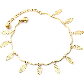 Řetízek B-TOP Dámský řetízek na nohu z pozlacené nerezové oceli s lístky